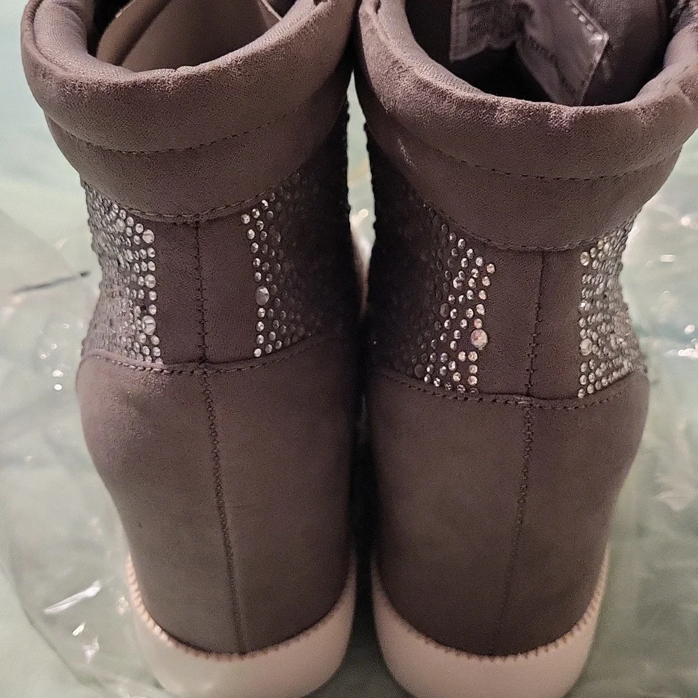 Kailani Wedge High-Top Sneakers with Rhinestone Detail - Grey